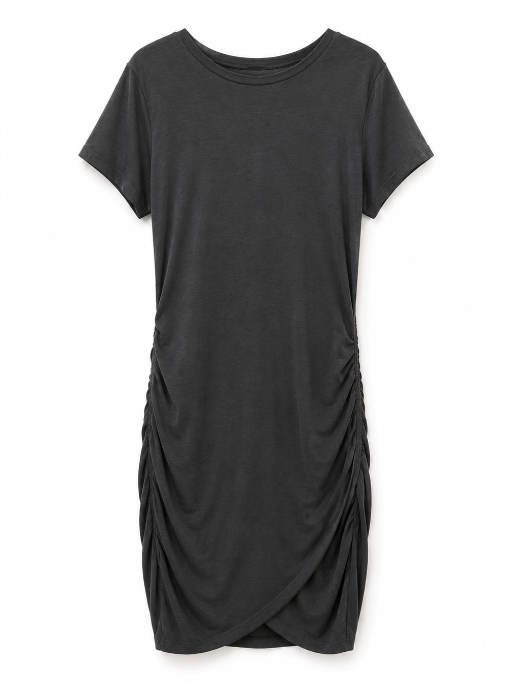 Olive Green Ruched Bodycon Midi Dress | Soft Stretch Short Sleeve Casual Chic